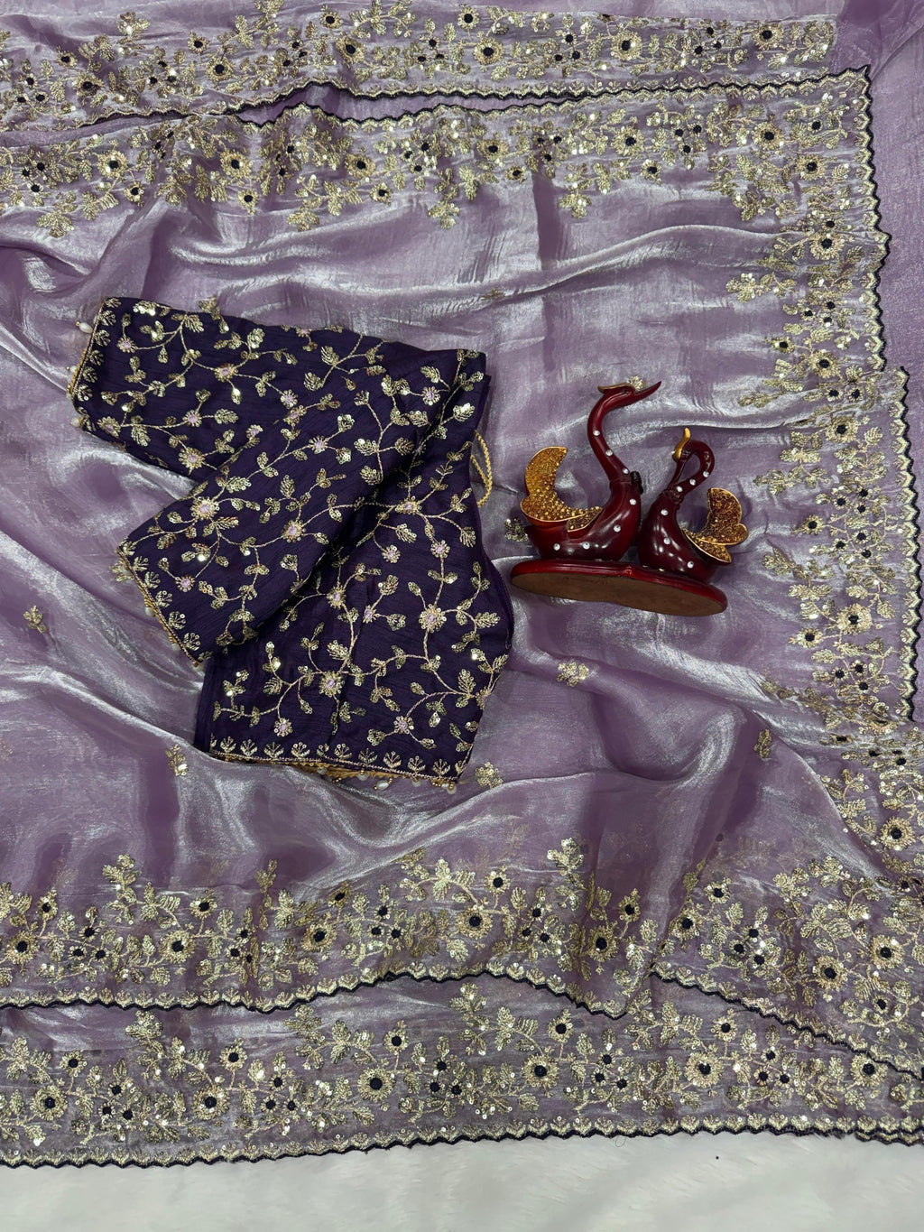 Fandy Satin C-Pallu Saree and Designer Stitched Blouse