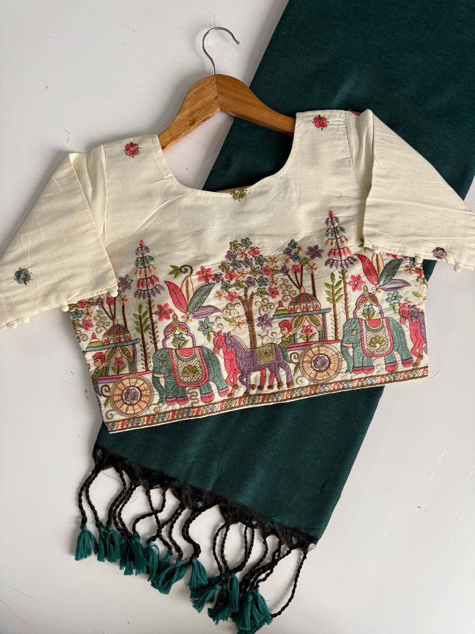 Khadi Cotton Designer Saree with Heavy Embroidered Blouse