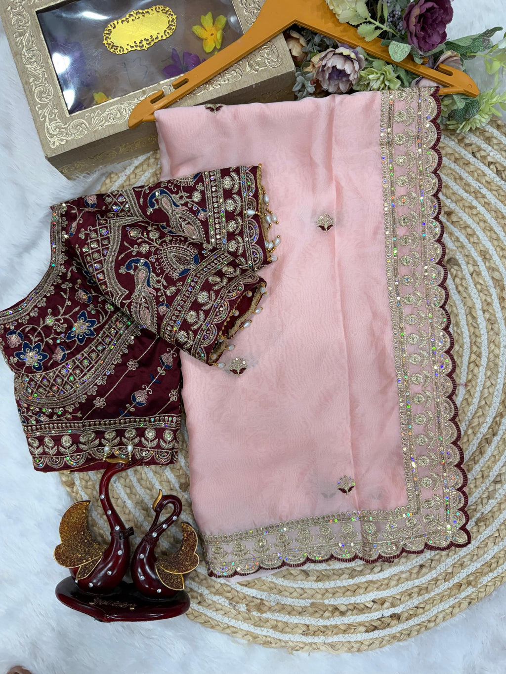 Rangoli Silk Embroidered Saree with Designer Stitched Blouse