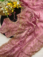 Premium Soft Fandy Satin Silk Saree with Cut Dana Work