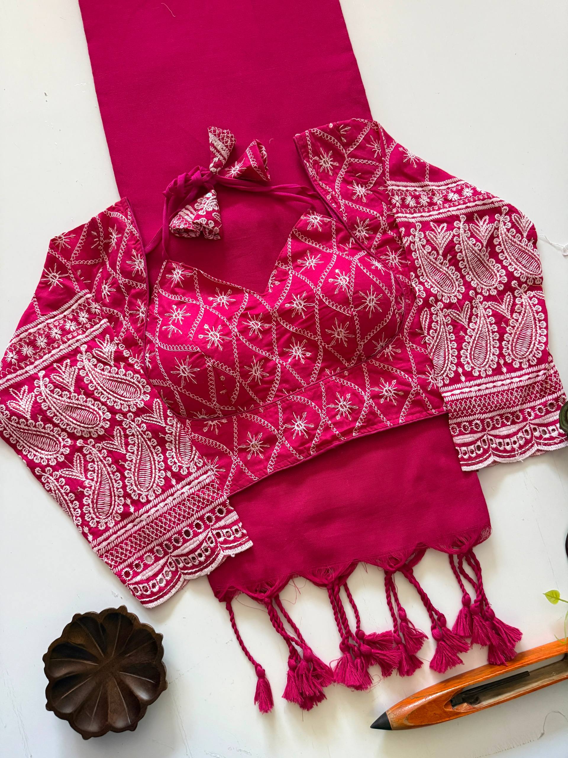 Classic Khadi Cotton Saree with Chikankari Blouse
