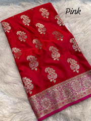 Peaceful Banarasi Silk Pink Color Saree