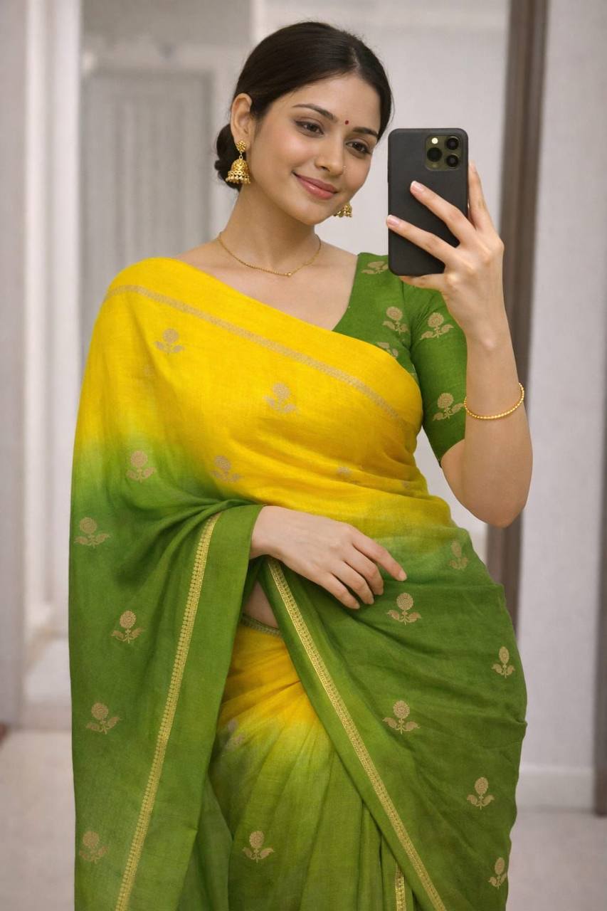 Viscose Khadi Silk Saree with Jacquard Leaf Design