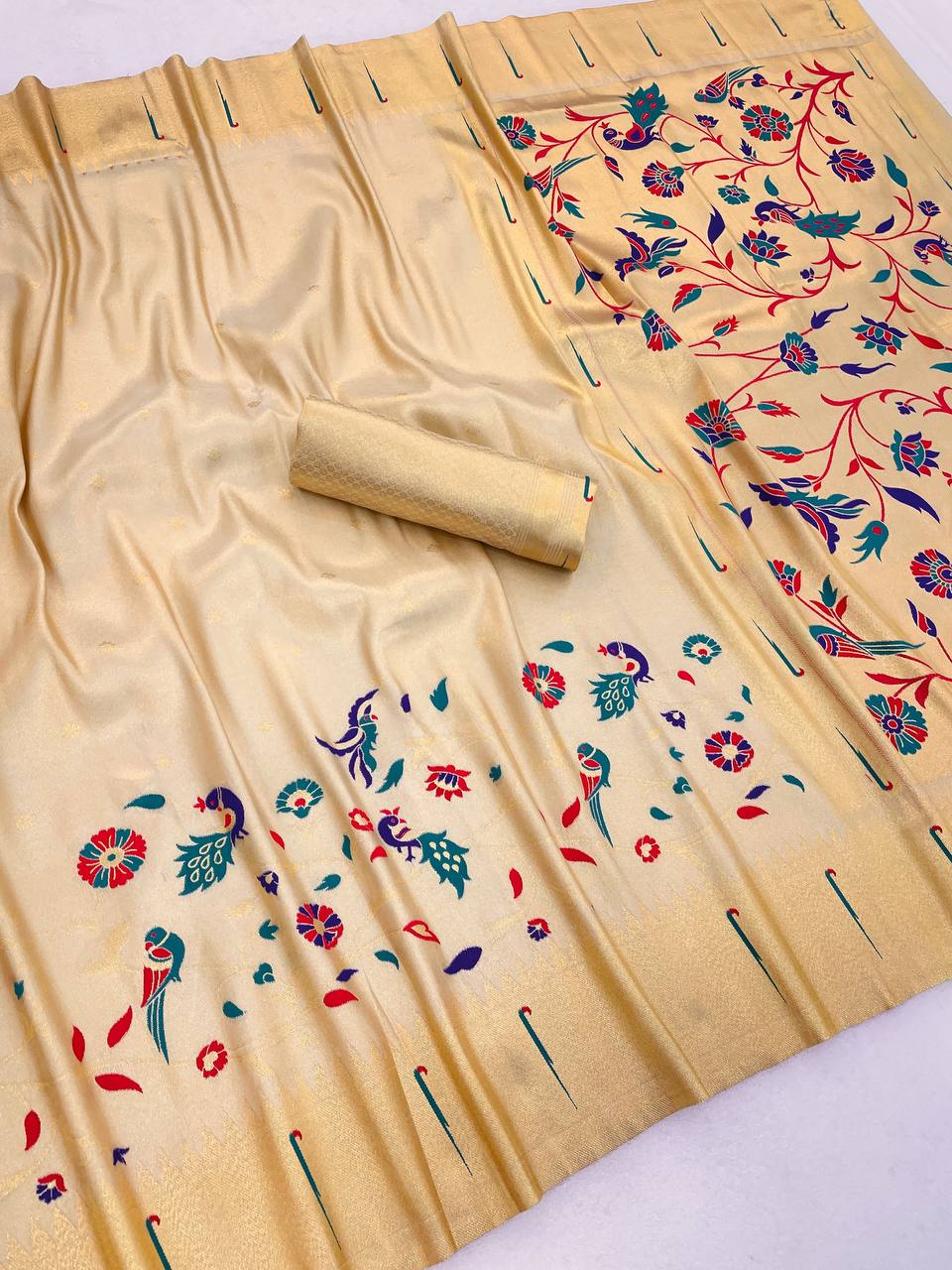 Tissue Silk Paithani Saree with Meenakari Pallu