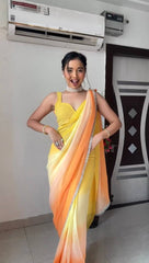 Alia Bhatt Glimmering Yellow Color Bollywood Style Ready To Wear Saree