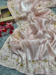 Good Looking katdana handwork Peach Colour Saree