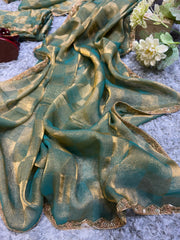 Beautiful Box pattern Teal Blue Color Saree