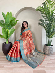 Fabulous Tissue Silk Orange Color Saree