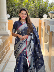 Outstanding Soft Silk Navy Blue Color Saree