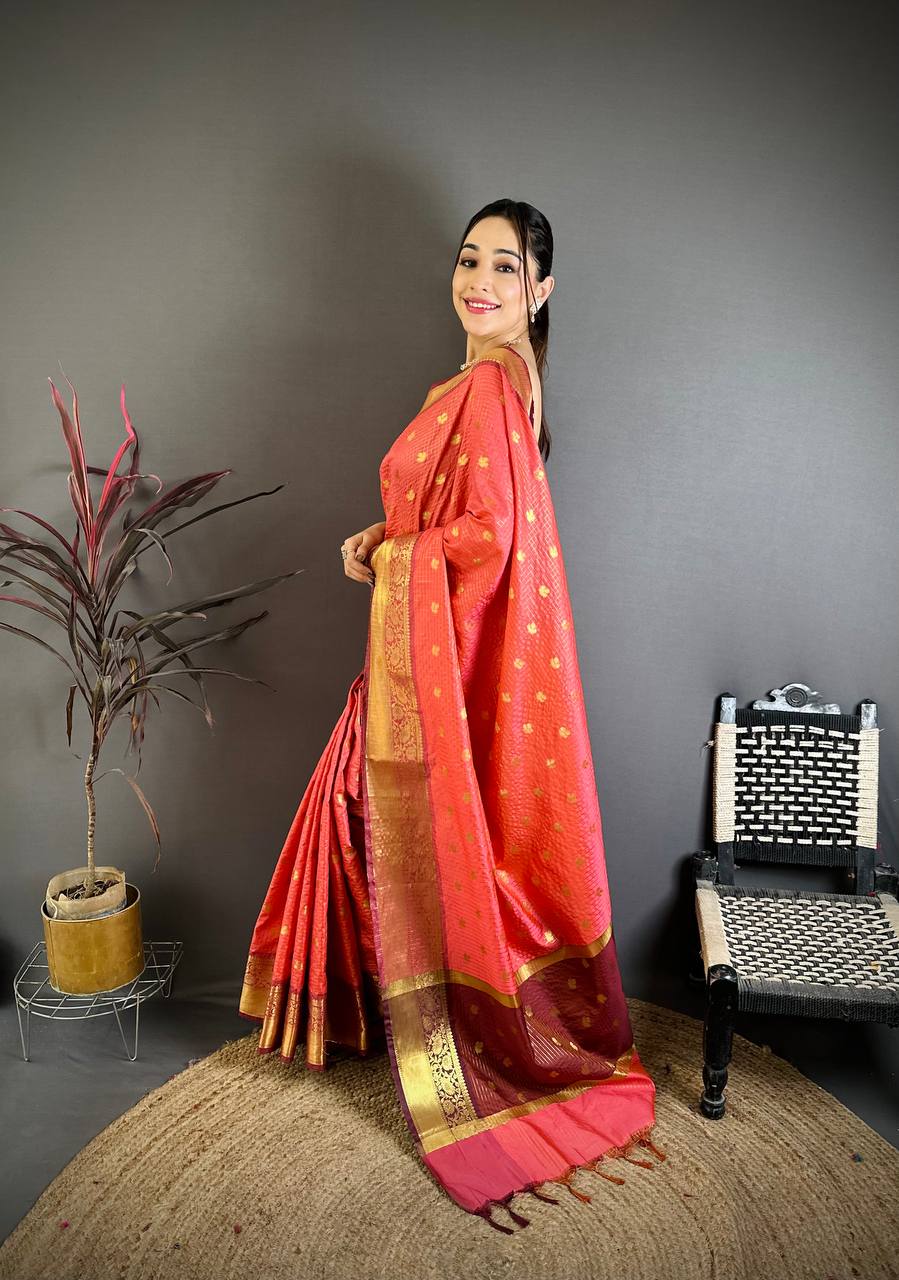 Banarasi Tissue Saree with Butti Weaving and Heavy Border