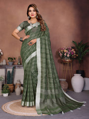 Linen Chex Weaving Saree with Jari Pallu