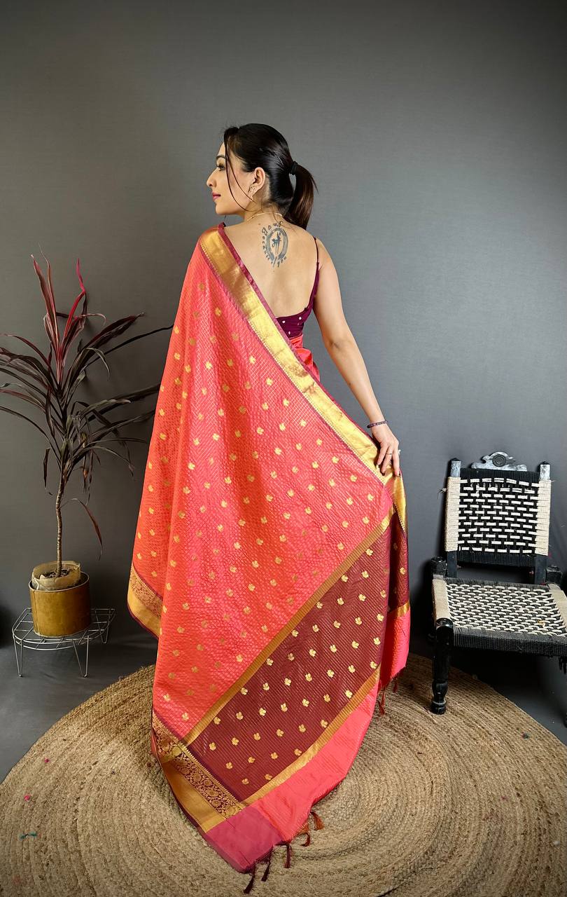 Banarasi Tissue Saree with Butti Weaving and Heavy Border