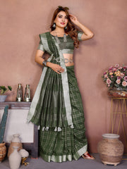 Linen Chex Weaving Saree with Jari Pallu