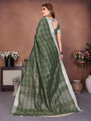 Linen Chex Weaving Saree with Jari Pallu