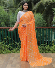 Classic Moss Georgette Orange Color Saree