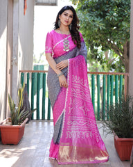 Adorable Bandhej Silk Saree Pink With Grey Color Saree