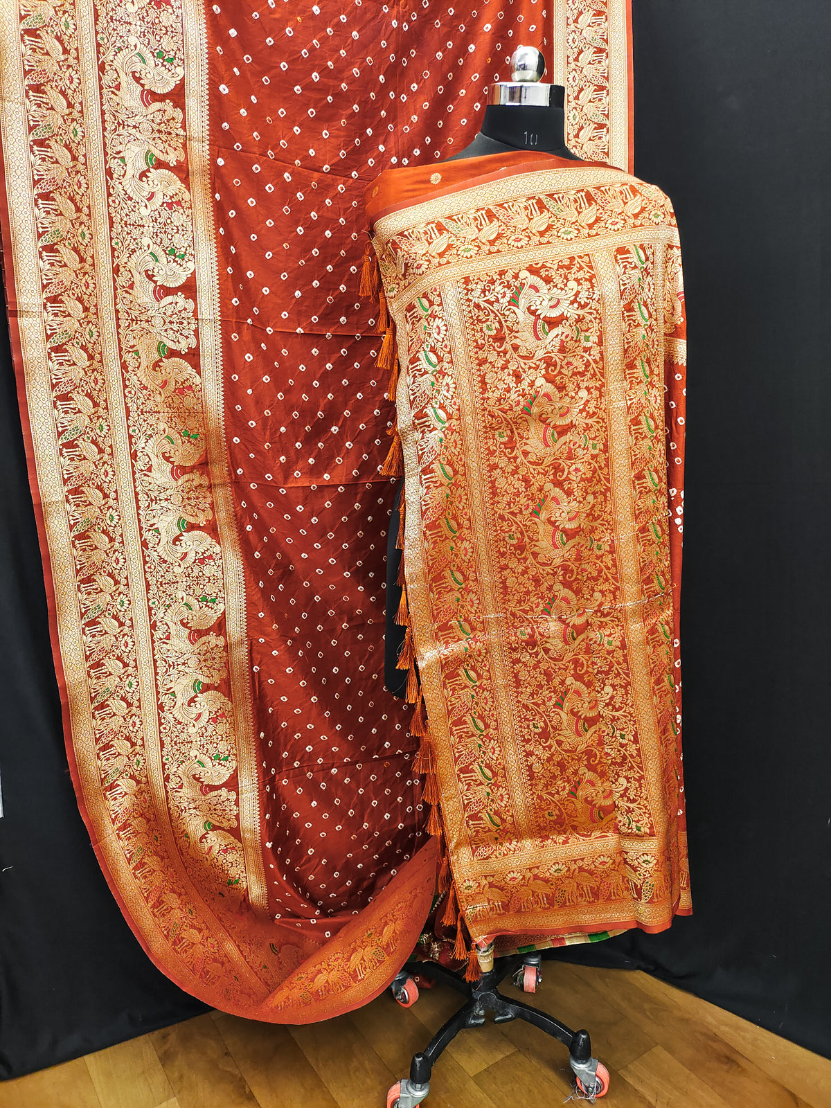 Unique Bandhej Kanjivaram Orange Color Silk Saree