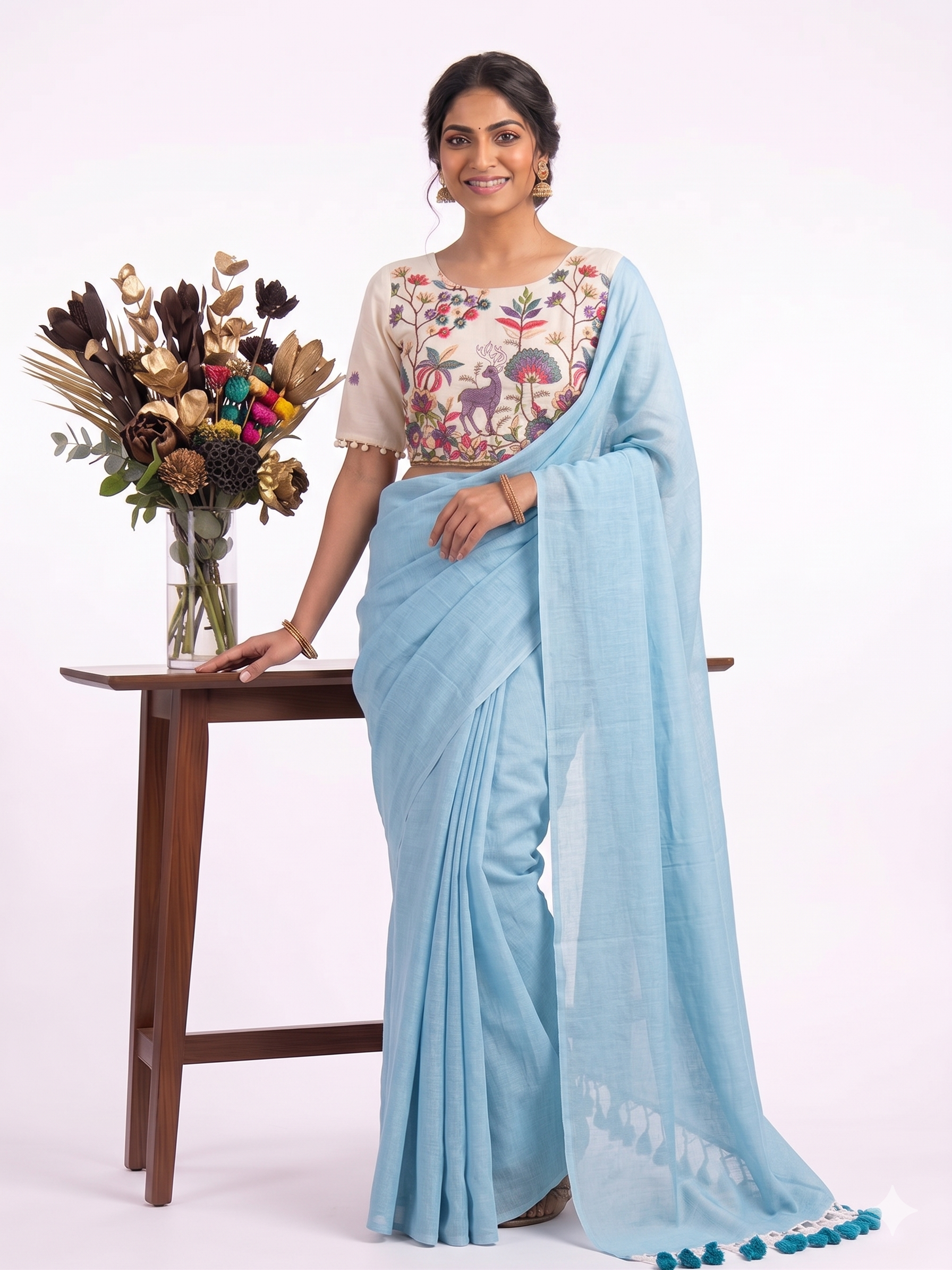 Khadi Cotton Designer Saree with Heavy Embroidered Blouse
