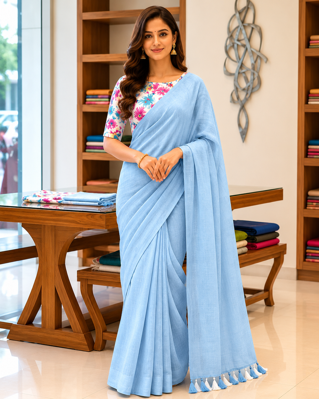 Elegant Khadi Cotton Saree with Magic Cotton Blouse