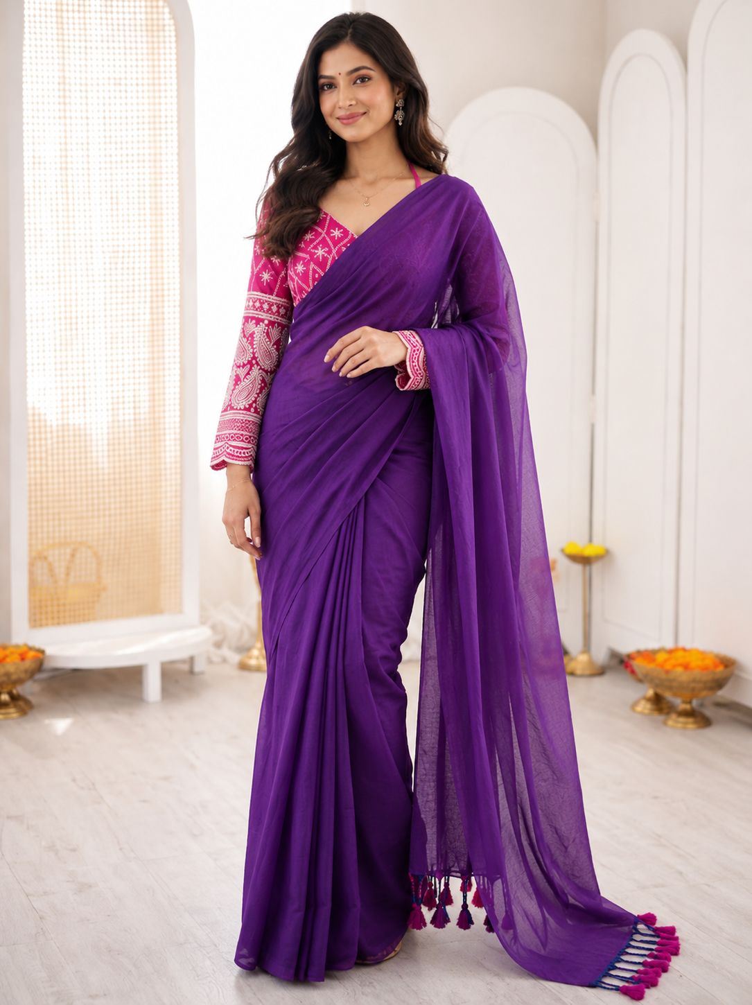 Classic Khadi Cotton Saree with Chikankari Blouse