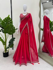 Lovely Georgette Pink Color Saree