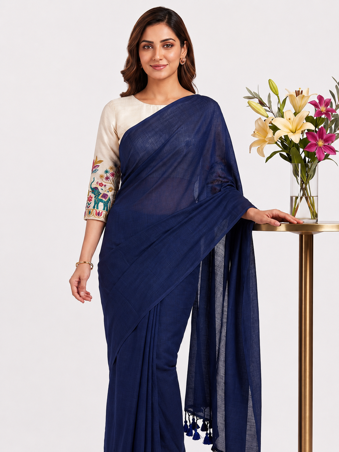 Classic Cotton Weave Saree With Stitched Blouse