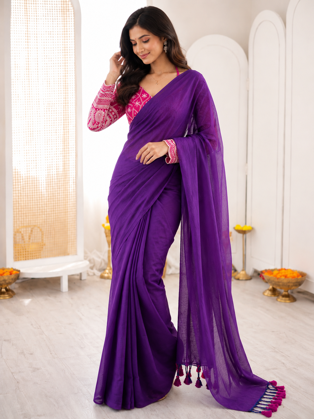 Classic Khadi Cotton Saree with Chikankari Blouse