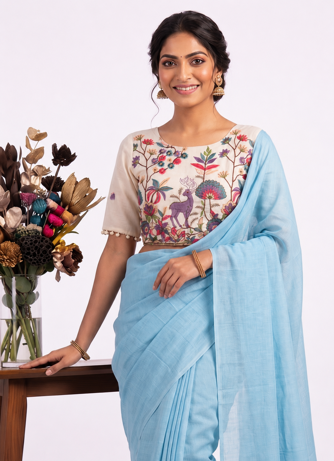 Khadi Cotton Designer Saree with Heavy Embroidered Blouse
