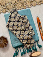 Elegant Khadi Cotton Saree with Stretchable Ajrak Print Blouse