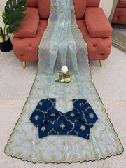 Wedding Wear Sky Blue Color Sequence work Saree