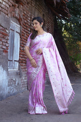 Beautiful Pink Color Kanjivaram Designer Borders Silk Saree