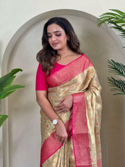 Fabulous Tissue Silk Beige Color Saree