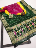 Soft Silk Multicolour Bandhej Saree with Woven Border