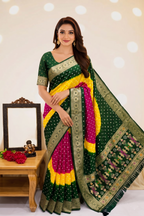 Soft Silk Multicolour Bandhej Saree with Woven Border