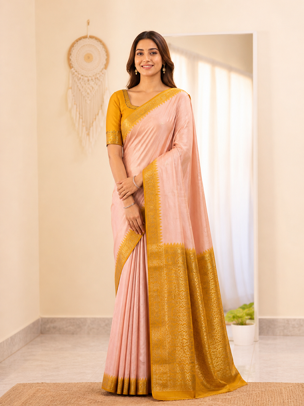 Soft Silk Kanjivaram Saree with Copper Zari Jaal Weaving Main image