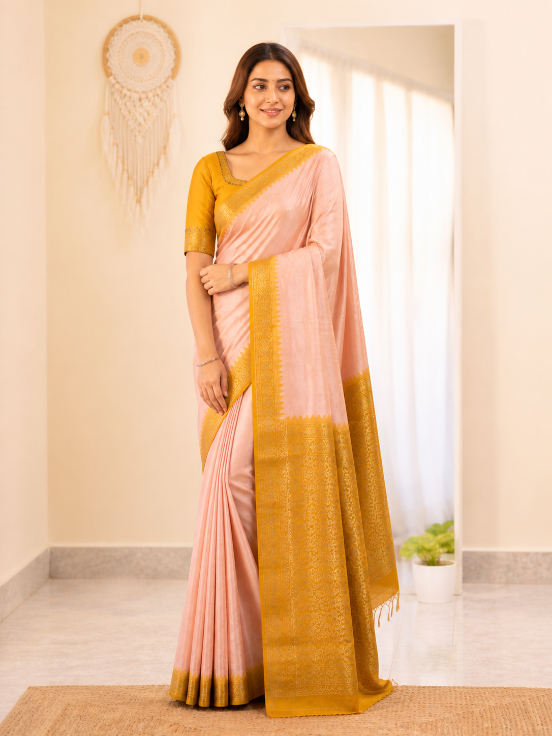 Soft Silk Kanjivaram Saree with Copper Zari Jaal Weaving