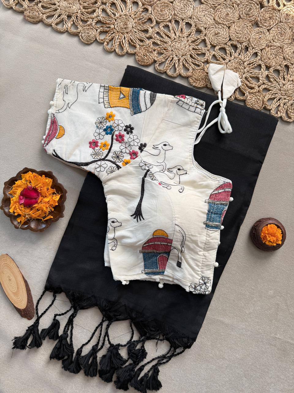 Traditional Cotton Weave Saree With Blouse