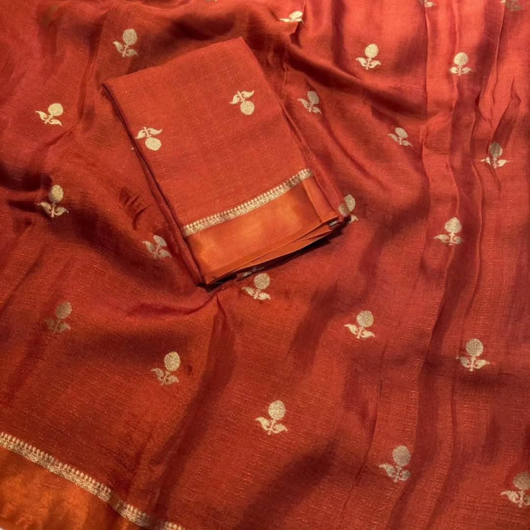 Viscose Khadi Silk Saree with Jacquard Leaf Design