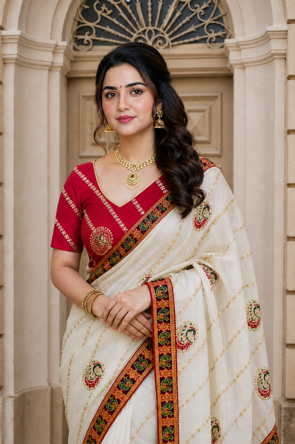 Dola Silk Saree with Diamond Work and Jacquard Border
