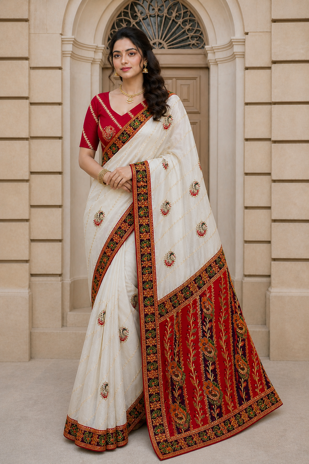 Dola Silk Saree with Diamond Work and Jacquard Border