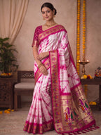 Paithani Silk Sibori Tie-Dye Saree with Minakari Border