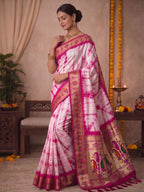 Paithani Silk Sibori Tie-Dye Saree with Minakari Border
