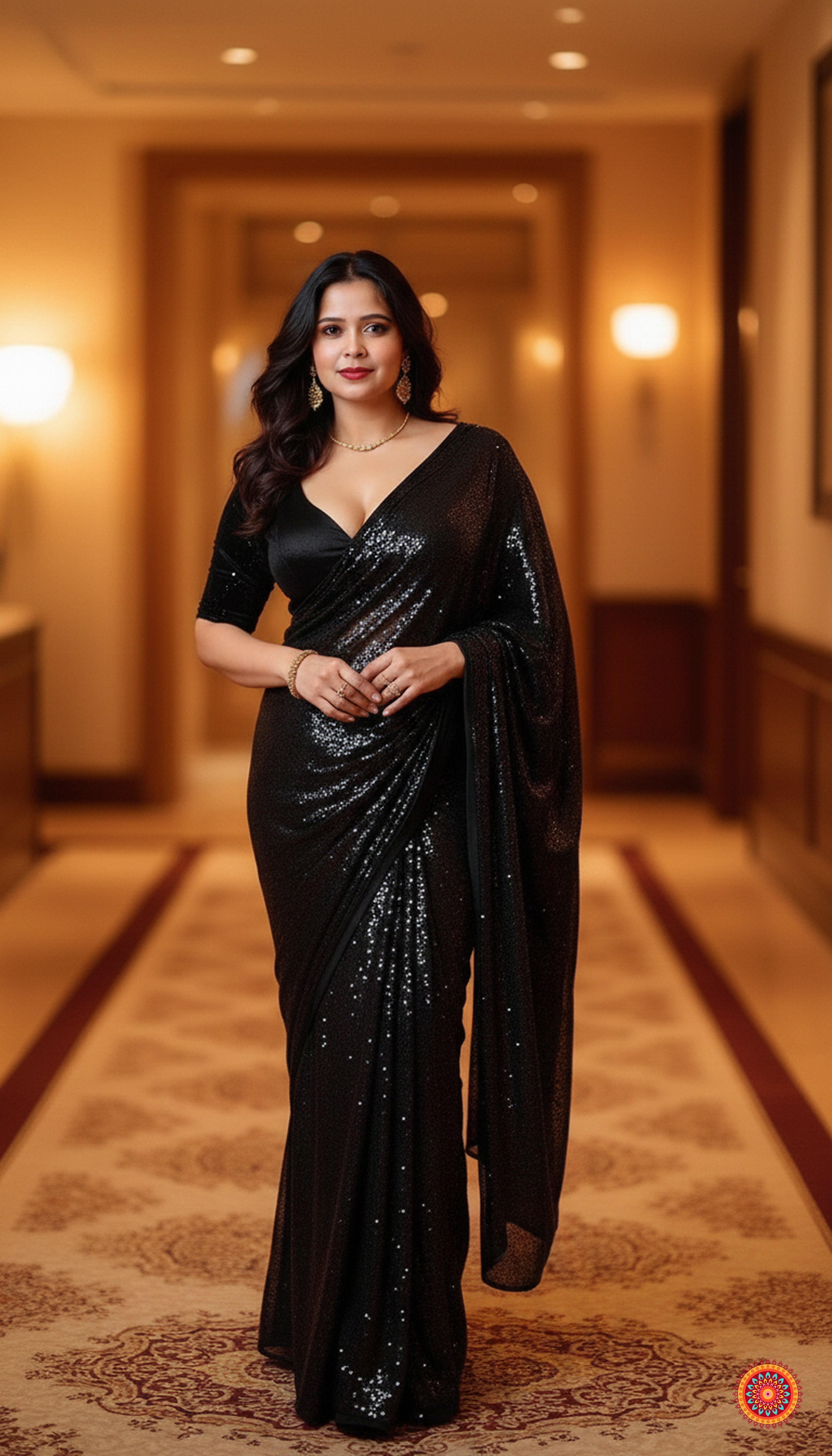 Black Sparkle Georgette Saree with Black Sparkle Velvet Blouse | Glam Party Wear Saree with Shimmer Finish