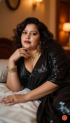 Black Sparkle Georgette Saree with Black Sparkle Velvet Blouse | Glam Party Wear Saree with Shimmer Finish
