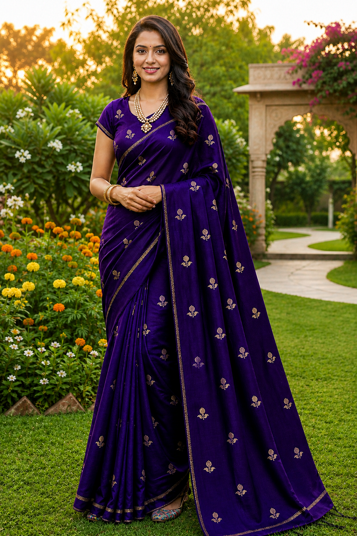 Viscose Khadi Silk Saree with Jacquard Leaf Design