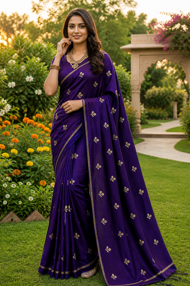 Viscose Khadi Silk Saree with Jacquard Leaf Design