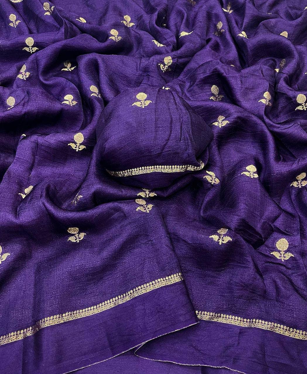 Viscose Khadi Silk Saree with Jacquard Leaf Design
