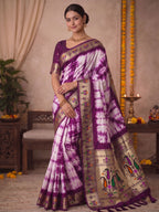 Paithani Silk Sibori Tie-Dye Saree with Minakari Border