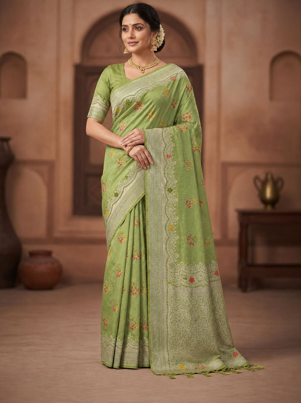 Paithani Silk Sibori Tie-Dye Saree with Minakari Border
