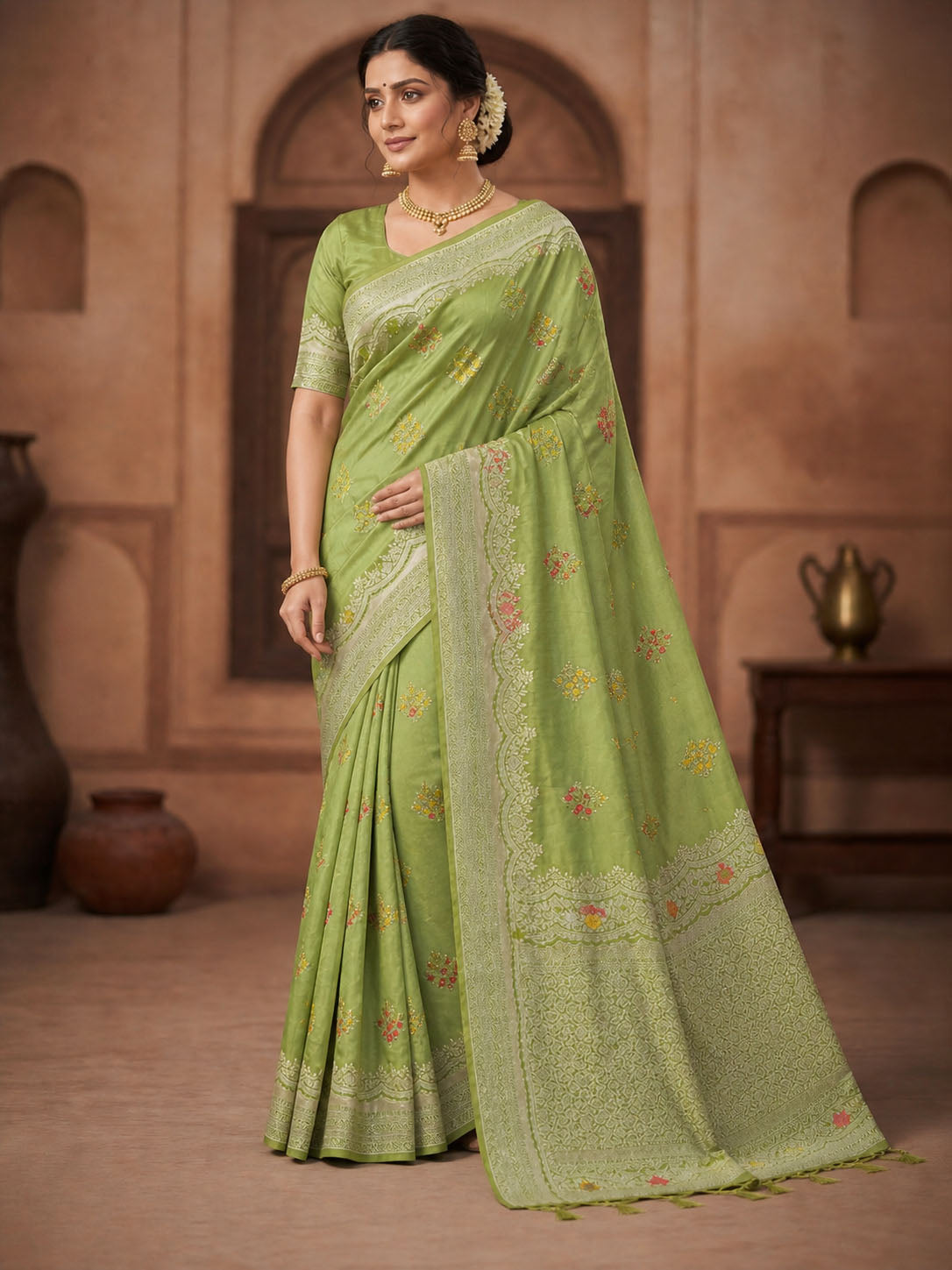 Paithani Silk Sibori Tie-Dye Saree with Minakari Border